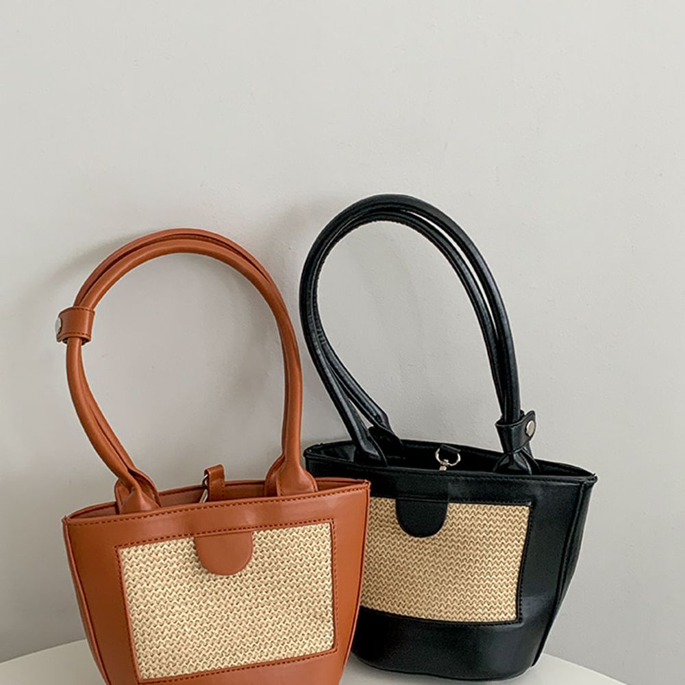 Rattan tote and shoulder bag 블랙 - 메인 이미지