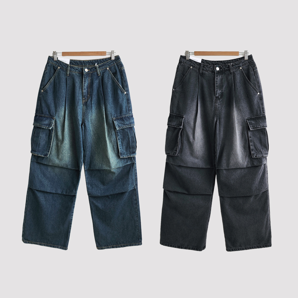 1+1 카고청바지 블랙진 통청바지 이미지 6