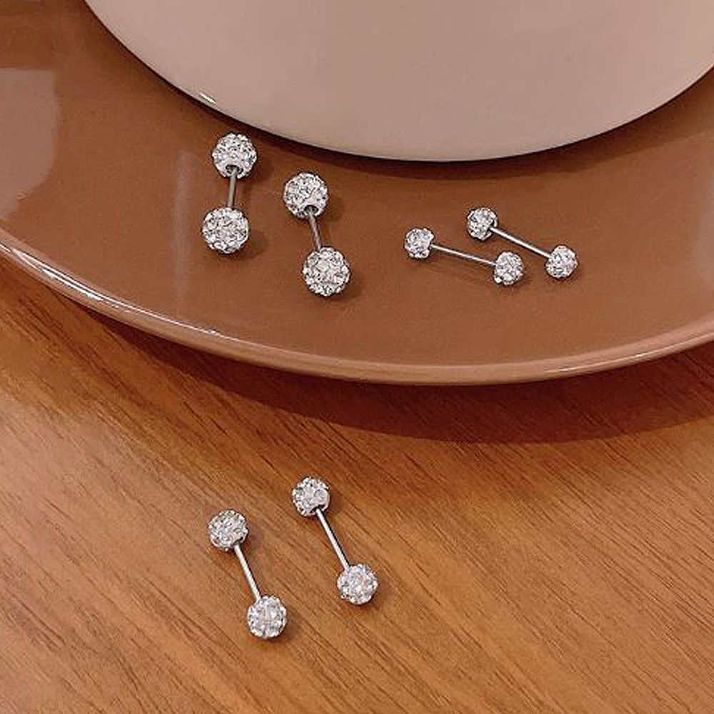 여성 베이직 큐빅 볼 패션 피어싱 데일리 귀걸이 3mm 3mm(1P) - 상품 이미지
