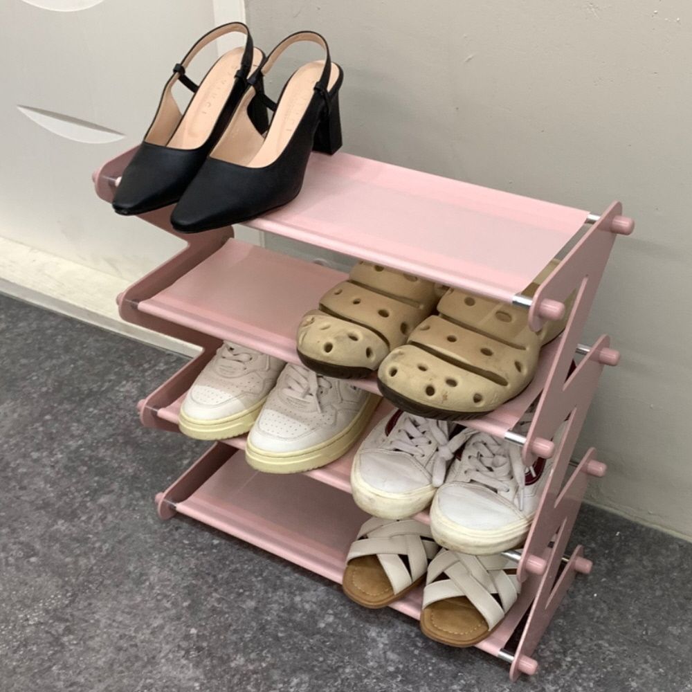 핑크 현관 신발정리대 슬리퍼 실내화거치대 조립식 - 상품 이미지
