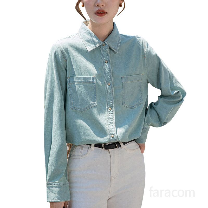 여성 데님 셔츠 긴팔 레트로 스타일 가을 패션 캐주얼 루즈핏 매력적인 청남방 데일리로 편안한 착용감의 모던한 디자인 - 상세 이미지 5