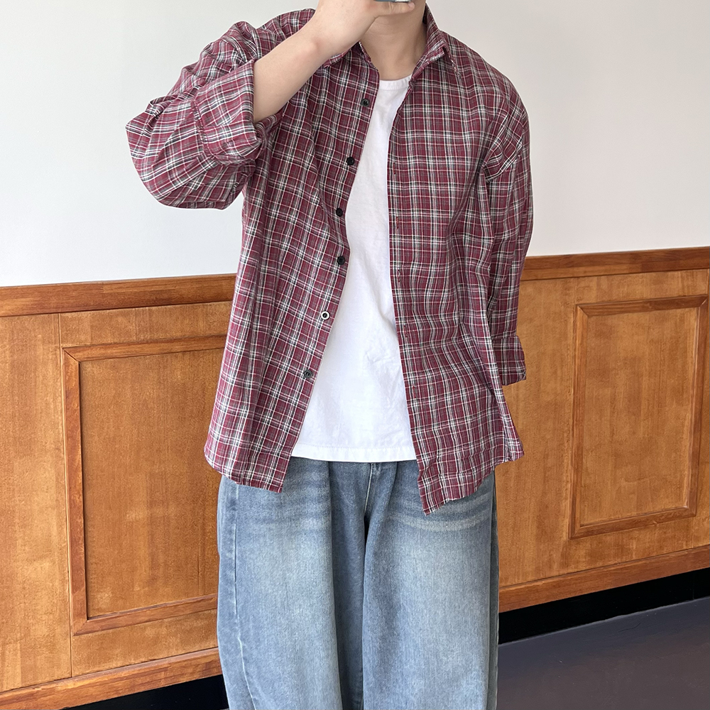 남자체크남방 체크무늬셔츠 남자오버핏남방 이미지 6