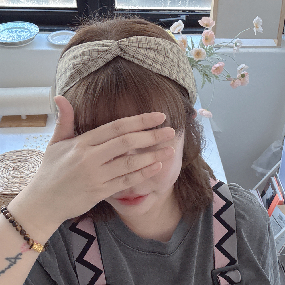 가을체크 데일리머리띠 반다나헤어밴드 터번 넓은머리띠 헤어악세사리 - 상품 이미지