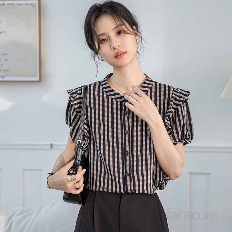 레트로 스타일 흑백 체크 셔츠 가을용 여성 슬림핏 블라우스 성숙한 프렌치 무드의 라운드넥 긴팔 상의 다양한 코디 가능 데일리룩 트렌디한 패션 아이템 - 상세 이미지 2