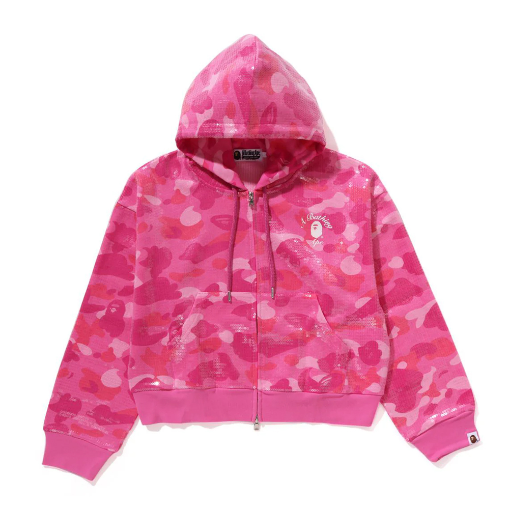 베이프 우먼즈 후드집업 COLOR CAMO APE HEAD SEQUIN CROPPED FULL ZIP HOOOIE 1L80-215-304 - 메인 이미지