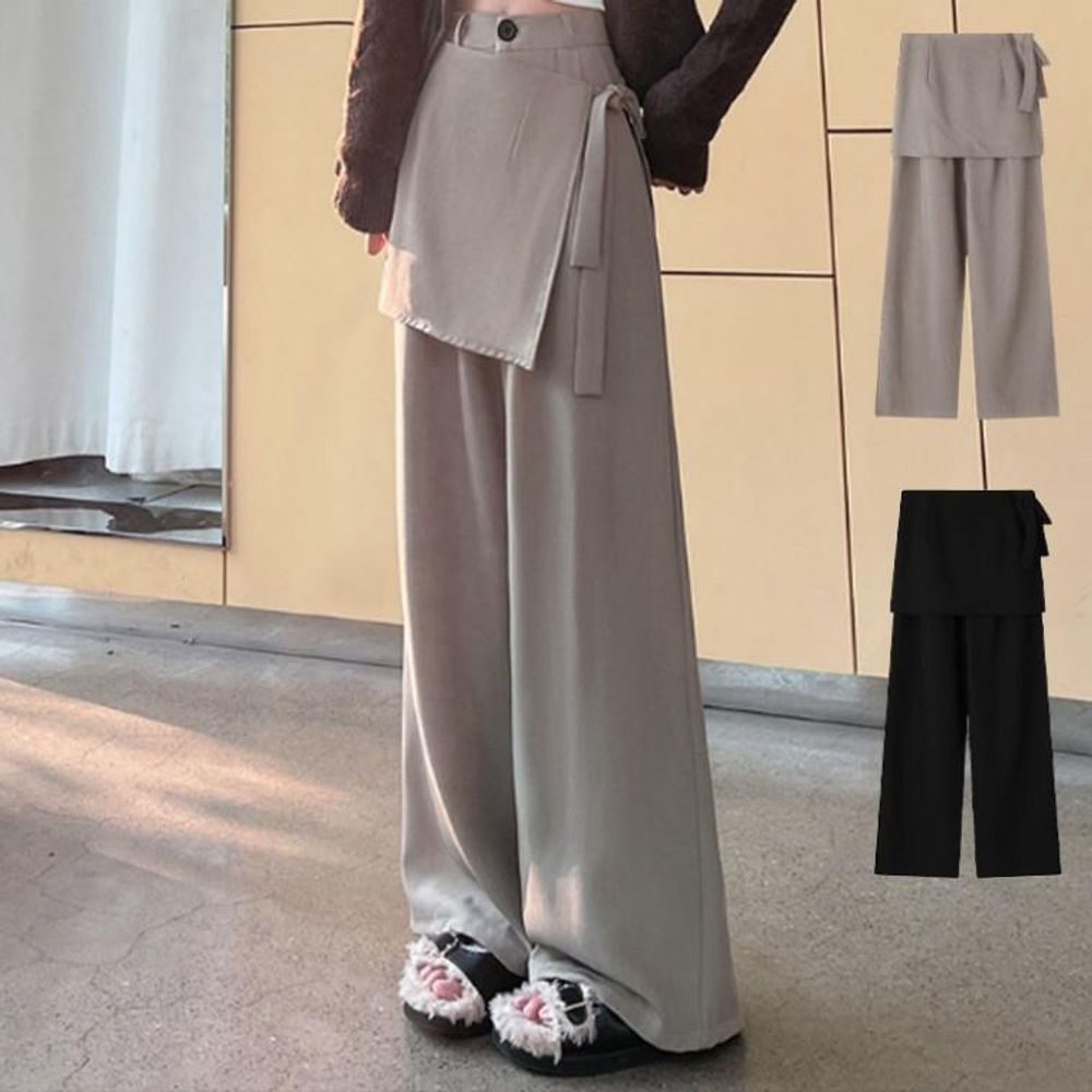 여성 와이드 정장 베이직 어반 랩팬츠 블랙 - 상품 이미지