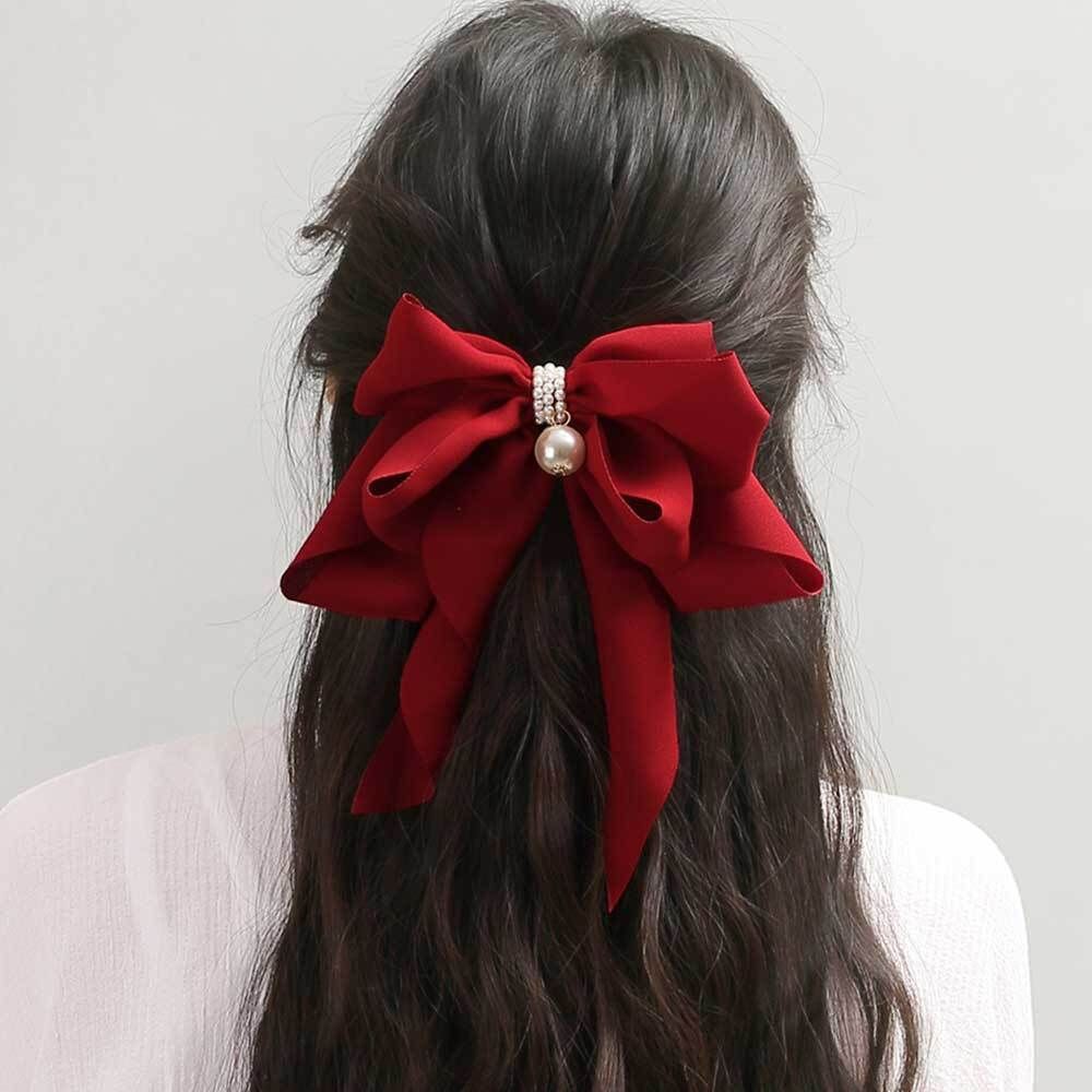 레드 진주 헤어핀 반머리진주헤어핀 나비헤어핀 - 상품 이미지