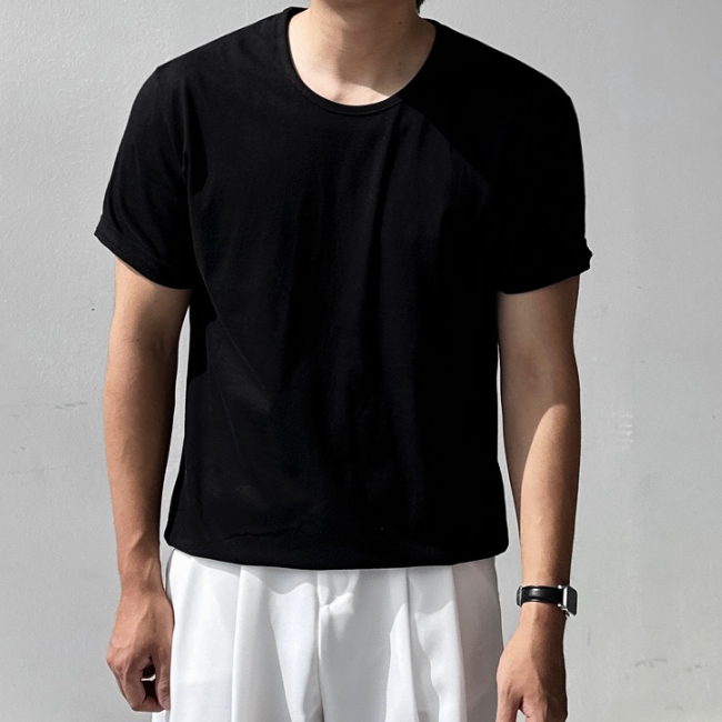 1+1 남자 레랄 오버핏 여름 20수 면 유넥 반팔티 - 상세 이미지 5