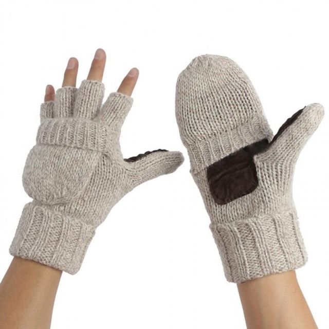 니트장갑 겨울 기모 벙어리장갑 오트밀 오픈형 루이즈 - 상품 이미지