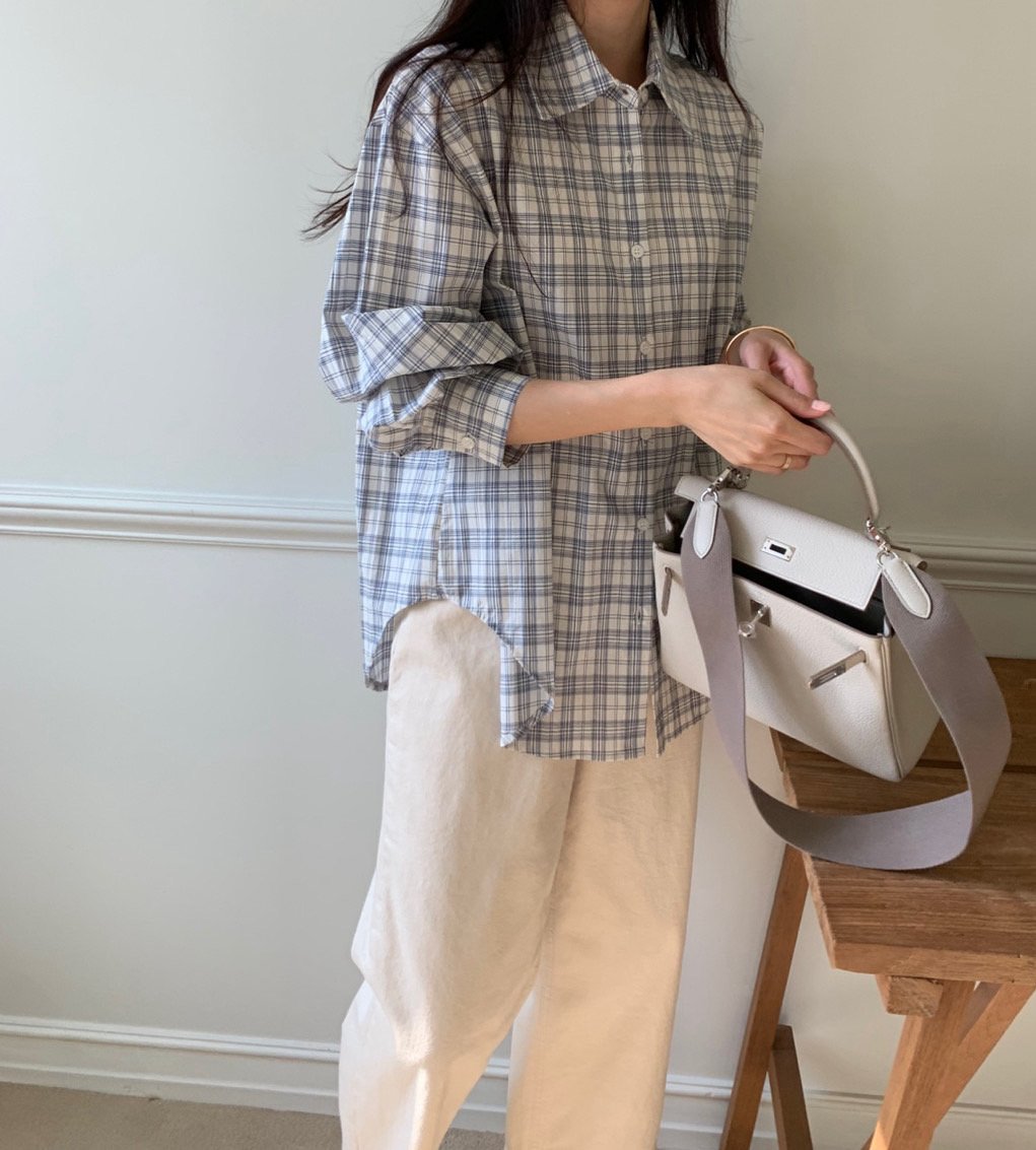 여자 간절기 럭키룸 로나 체크 요루 셔츠 루즈핏남방 가을옷 - 상세 이미지 2