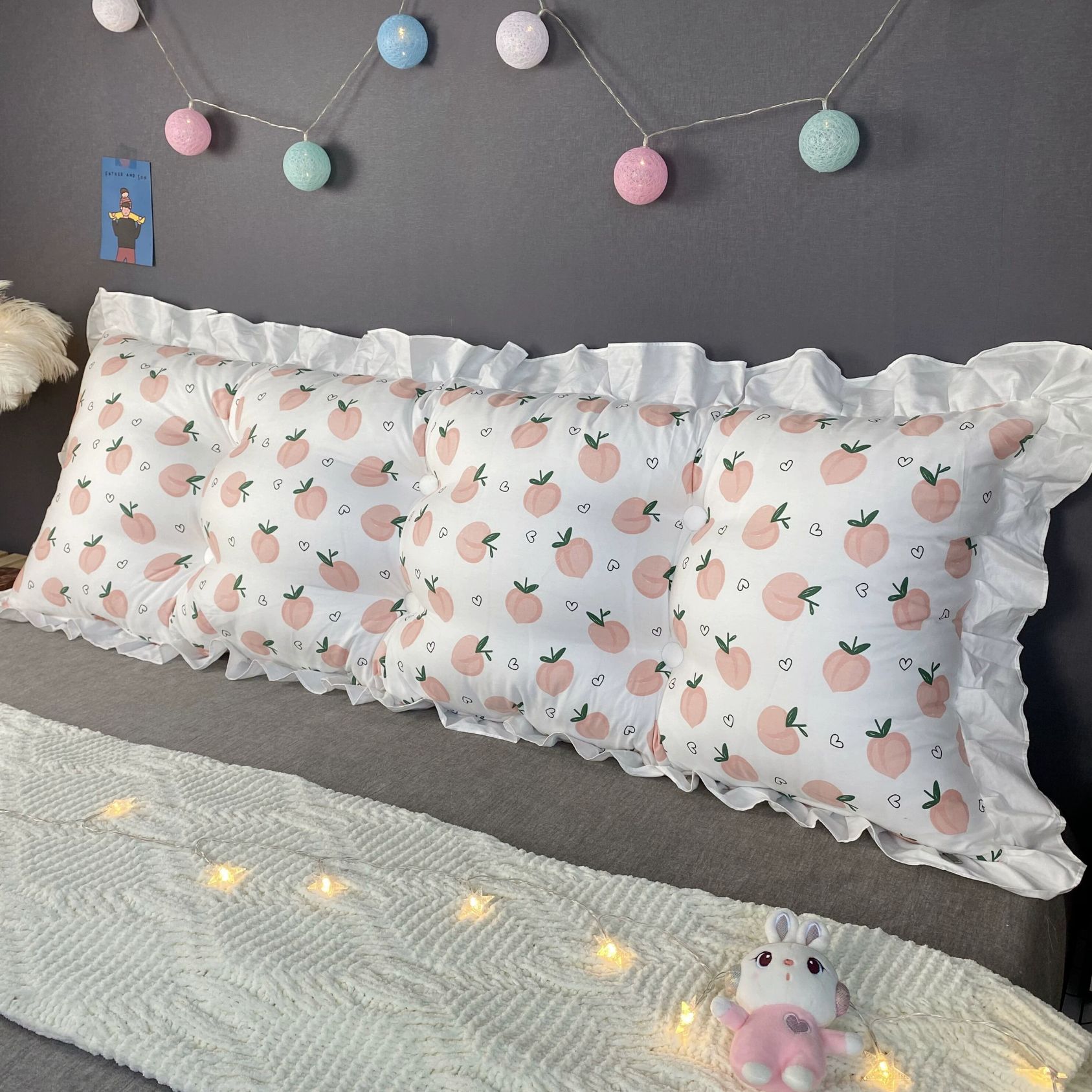 침대 등받이 쿠션 솜포함 쇼파 머리까지 밀크화이트 전면직물 200cm 길이x45cm 2m침대적합 - 상세 이미지 3