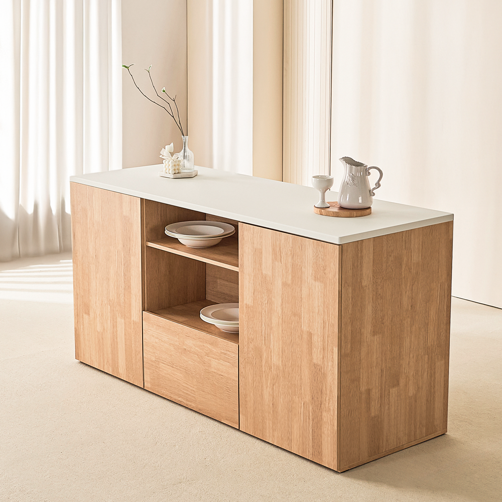 소소가 아일랜드수납장 조리대 아일랜드장 홈바테이블 1600 1600mm, 우드화이트