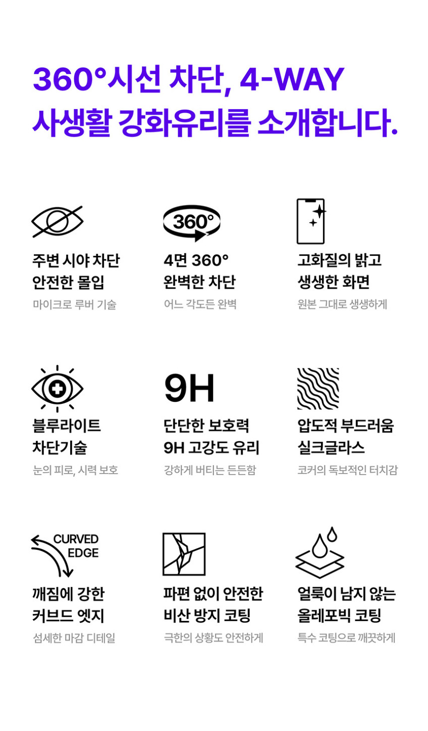 코커 제로노출 360도 강화유리 사생활보호필름 아이폰15 프로, 2매입 판매처 상세 정보 이미지 4