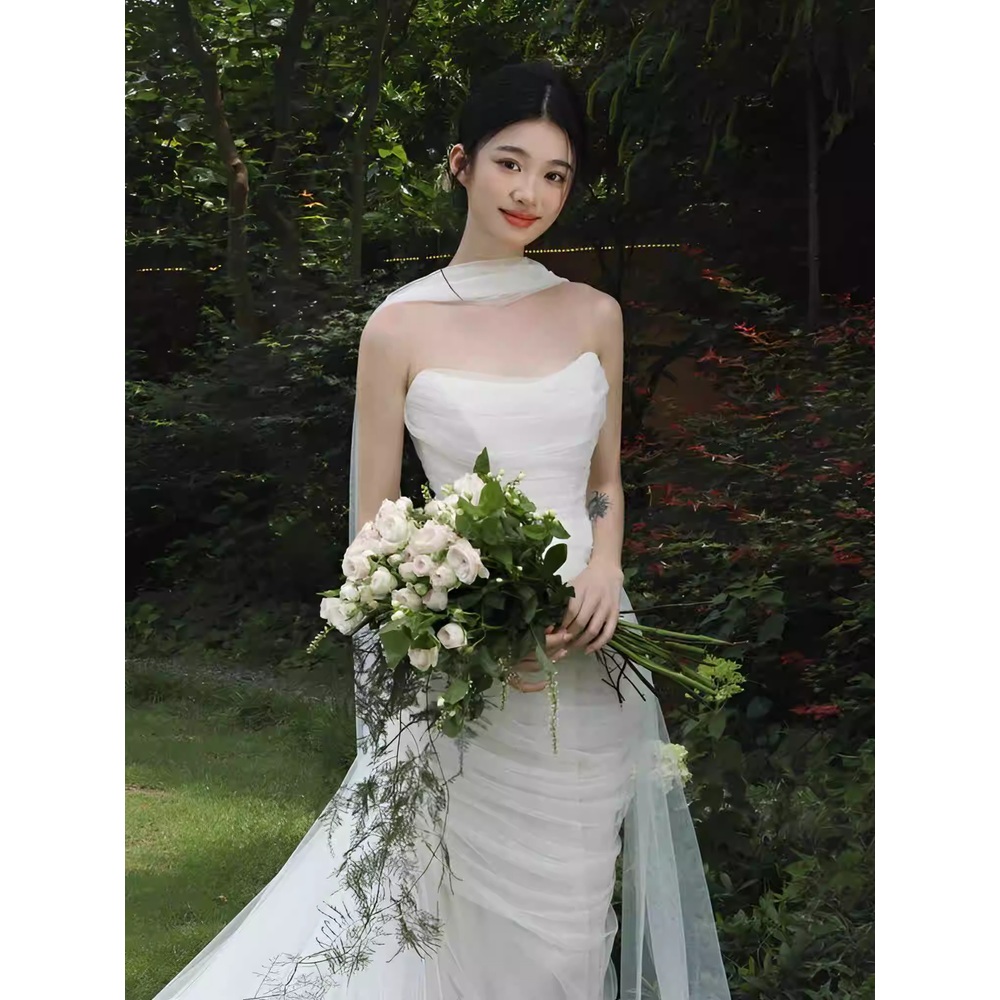 드레스 화이트 웨딩 약혼 스냅 브라이덜샤워 원피스 이브닝 리마인드 결혼식 - 상세 이미지 2