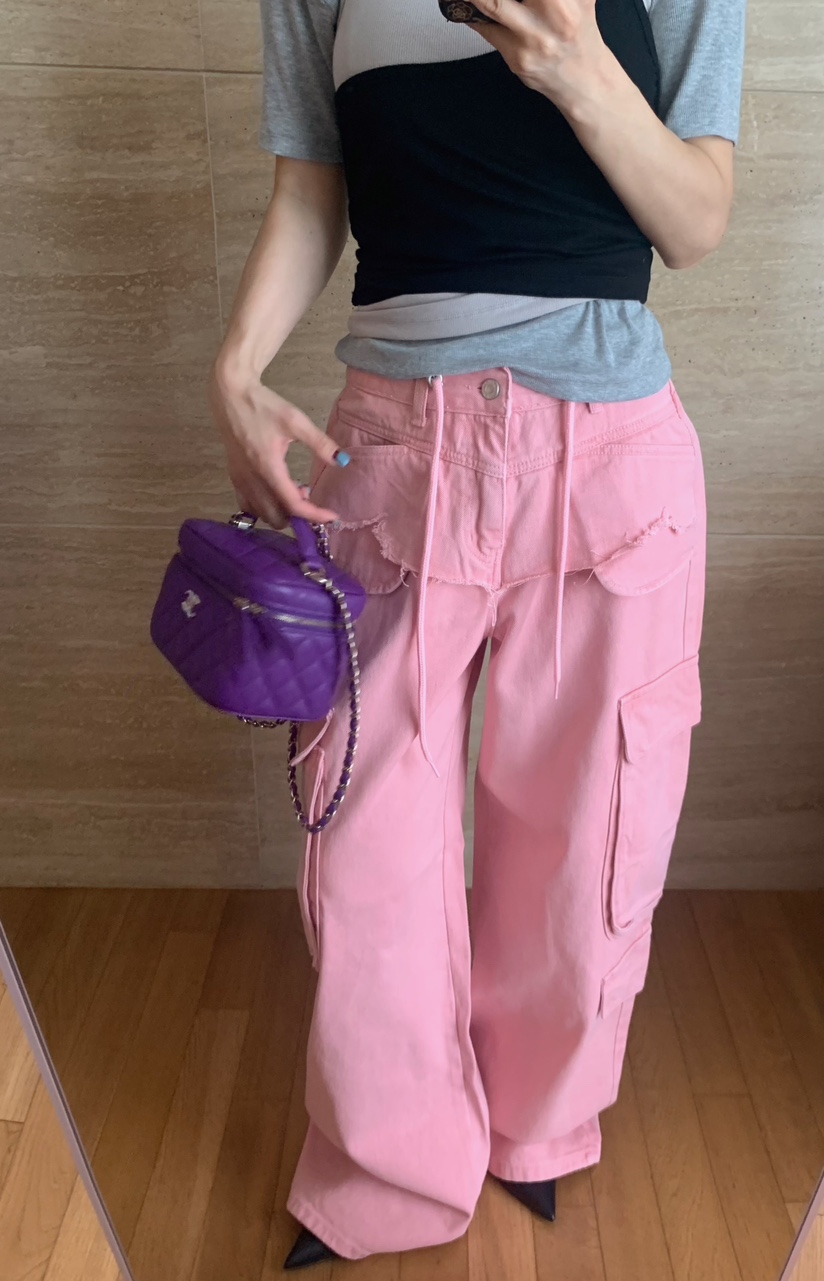 바이플로우 컬러 코튼 카고 데님 여성 와이드 팬츠 - 상품 이미지