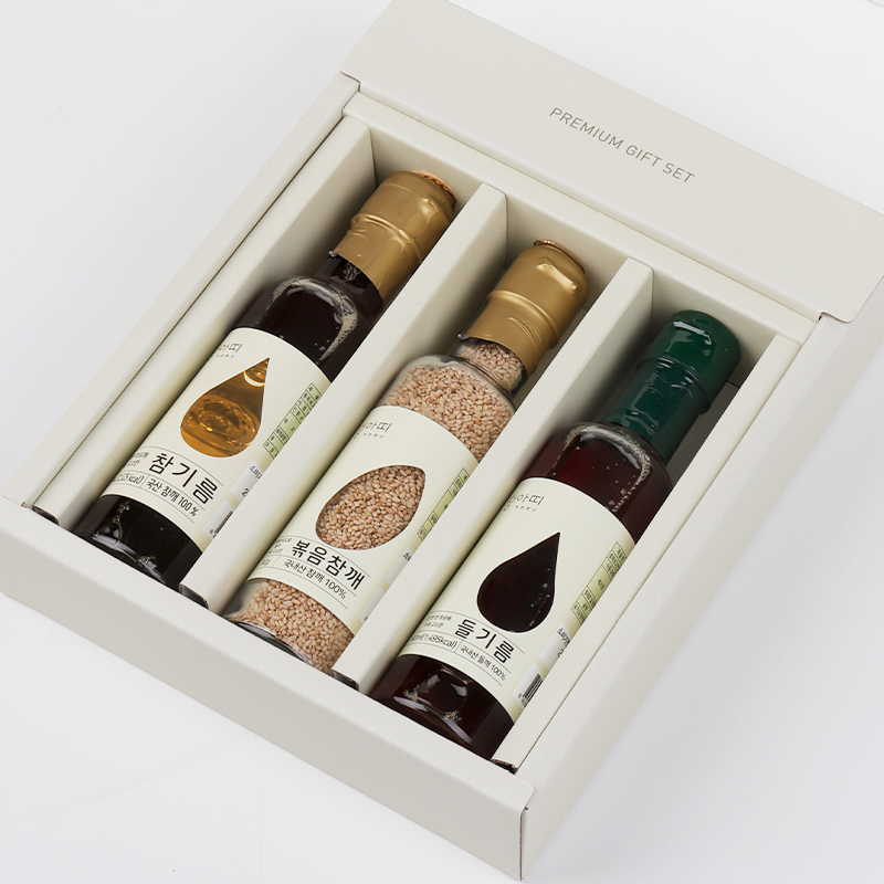 센스있는 상견례 결혼식 잔치 답례품 국내산 기름 선물세트 3호(참기름180ml+들기름180ml+볶음참깨90g) - 상세 이미지 3