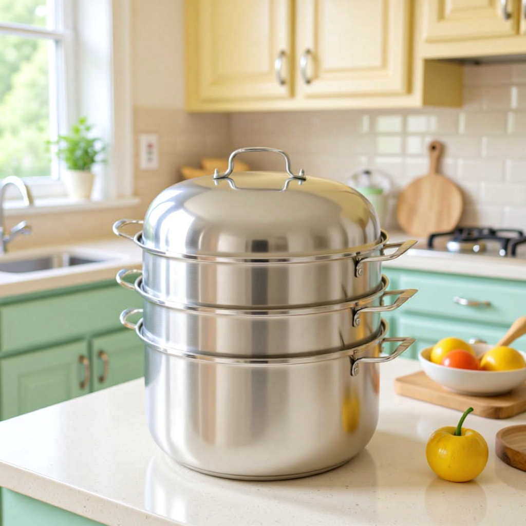 인덕션 만두 스팀 바닥 삼중 3중 3단 스텐 찜기 냄비 찜솥 찜판 찜통 32cm