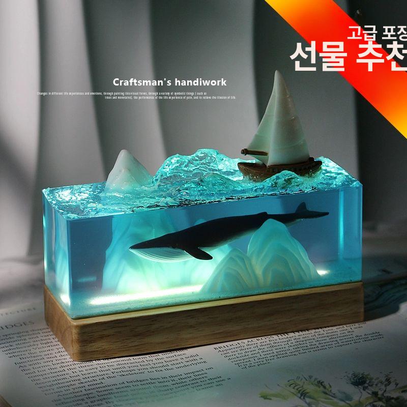 고래 모형 다이버 색상 빙산 상어 피규어 어항 푸른 조명 있음 블루산고래 세일링 버전 - 상세 이미지 3