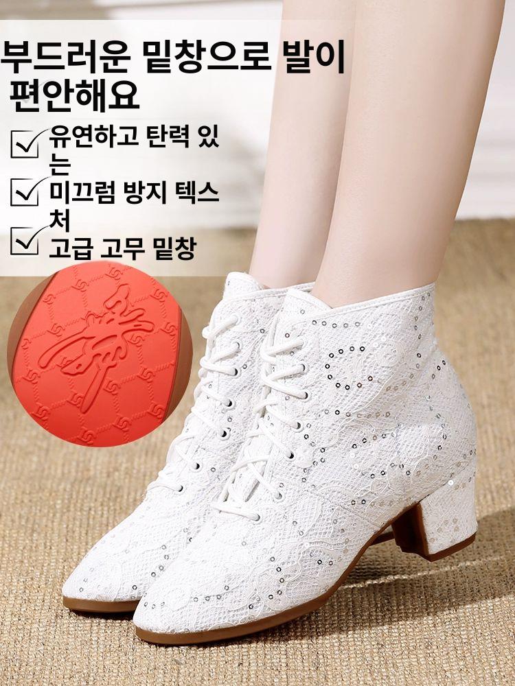 구두 사교 라틴화 줌바 라인댄스부츠 살사화 라인댄스 하이탑 화이트 5CM 높이 512스타일 34 - 상세 이미지 3