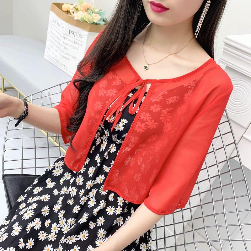 쉬폰 얇은가디건 볼레로 자켓 여름 상의 시스루 화이트 M 40.0-52.5kg - 상세 이미지 3
