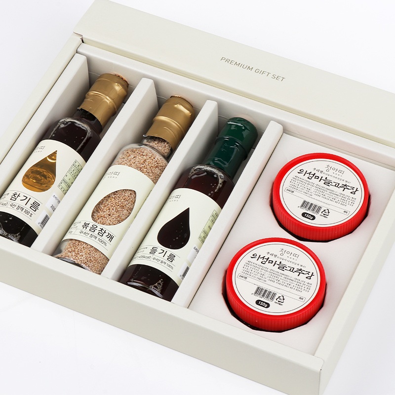 프리미엄 고급 선물용 추석세트 국내산 기름 선물세트 2호(참기름180ml+들기름180ml+볶음참깨90g+고추장150g) - 상세 이미지 2