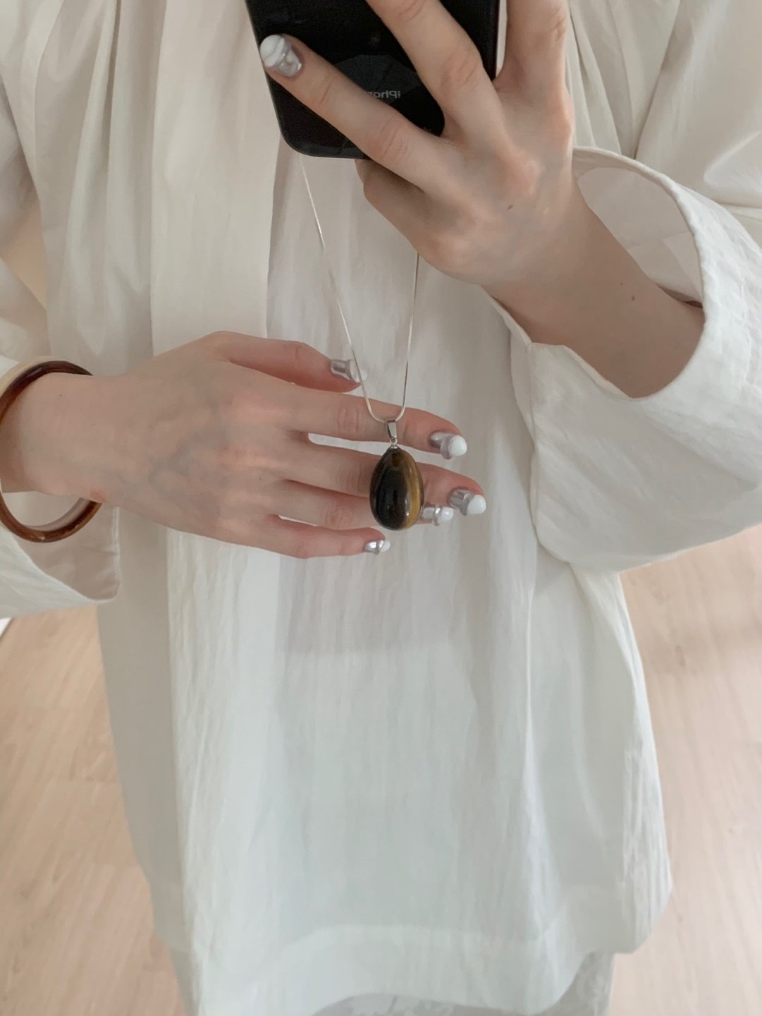 패션 물방울 마블 원석 드롭 롱 목걸이 레이어드 이미지 6