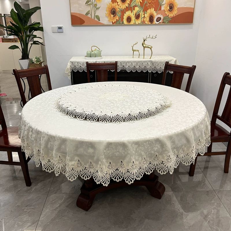 원형 린넨 식탁보 홈파티 패브릭 대형 테이블보 담백 60x60CM 레이스포함 - 상세 이미지 2
