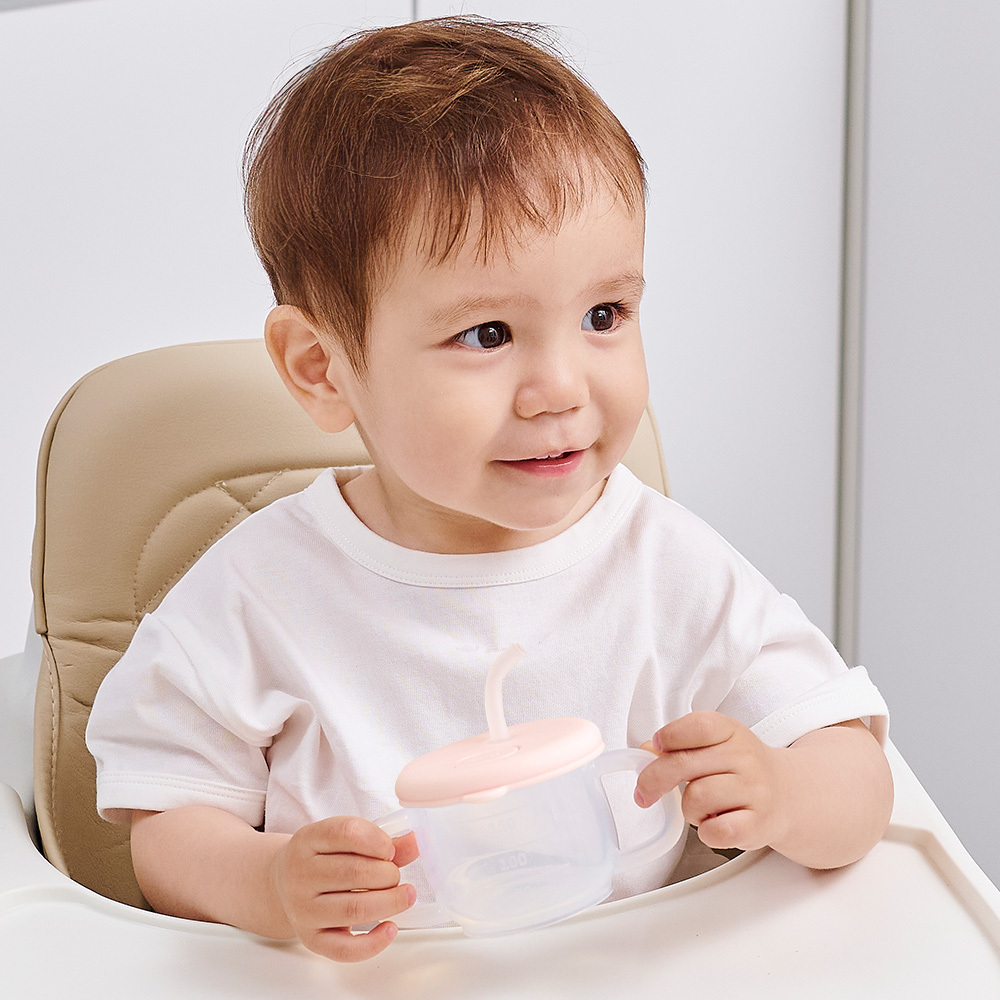 퍼기 아기 빨대컵 자기주도 유아 스파우트컵 물병 어린이집 파스텔핑크