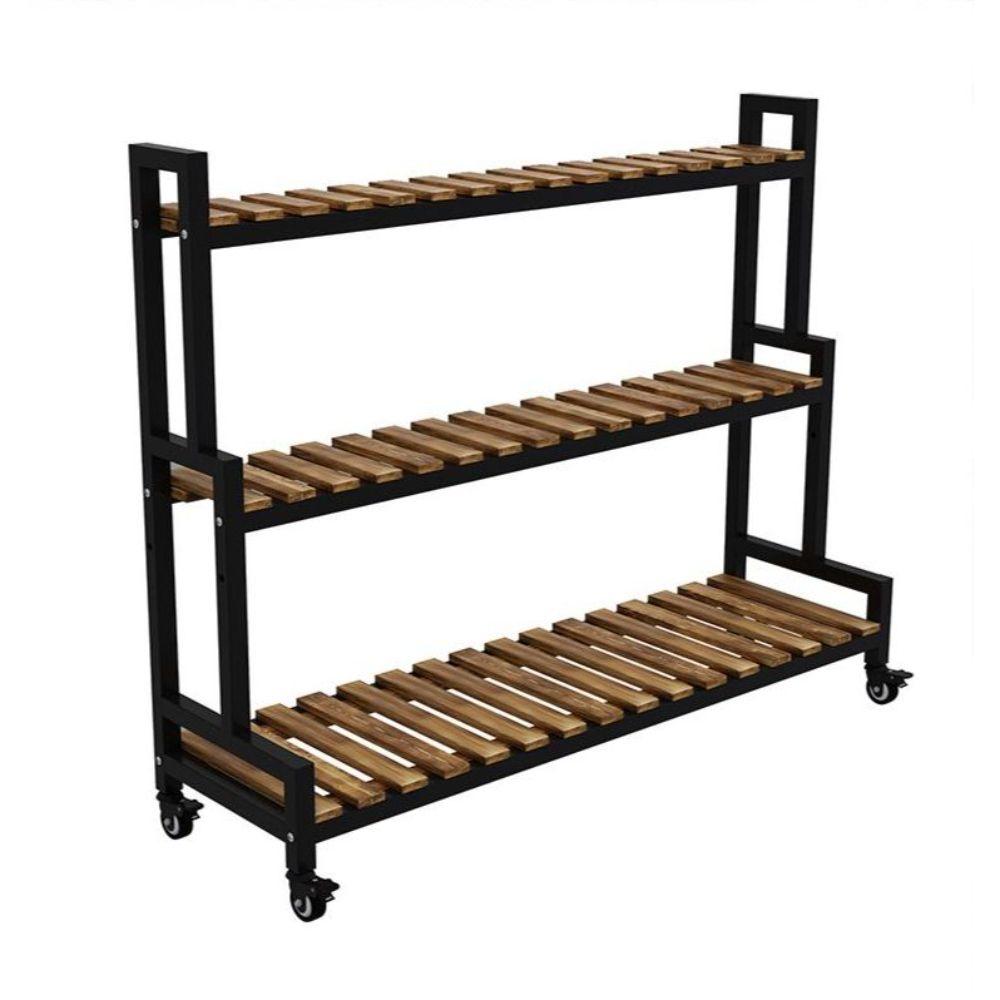 이동식 철제 다육식물 화분 받침대 정리대 3층 검정 100x40x106cm 브라운 - 상품 이미지