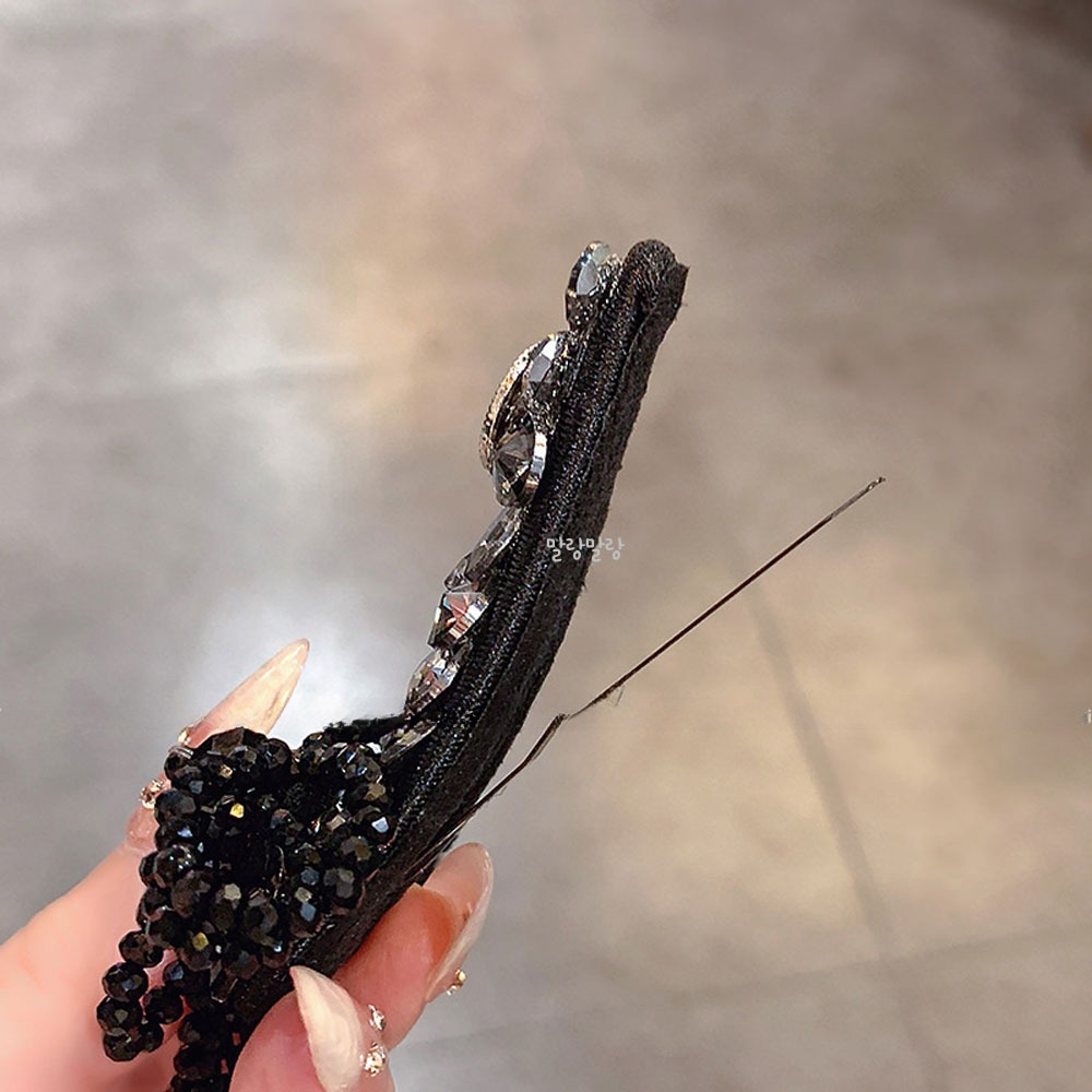 블랙 큐빅 태슬 똑딱핀 비즈 머리핀 예쁜 옆머리 헤어핀 - 상세 이미지 3