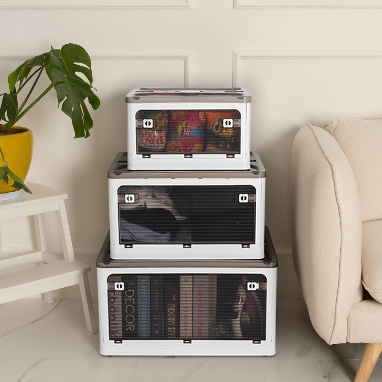 다용도 리빙박스 플라스틱 옷 수납 정리함 폴딩박스 1칸, 스몰(S) 멜란지 옐로우, 1개