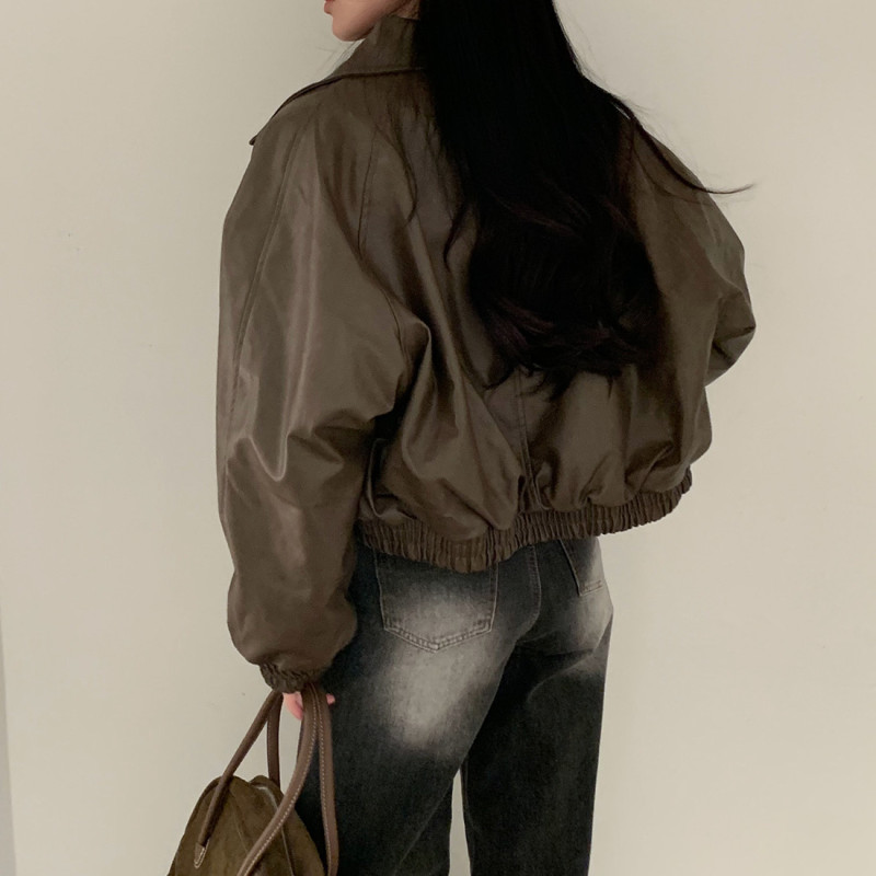 [호댕몰/자체제작] 따뜻한 양털 안감 데일리 여성 레더 가죽자켓 - 상세 이미지 3