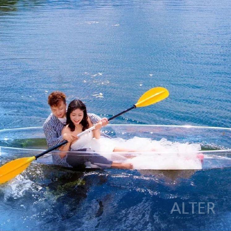 투명 보트 리조트 수중 관찰 물놀이 수영장 바다 패들 2.44m 핑크 보트+패들 - 상세 이미지 4