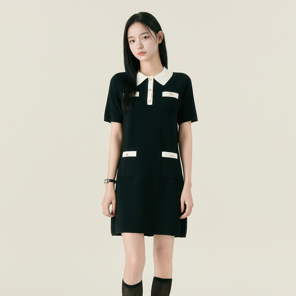 로엠 반팔 배색 원피스 RMOKF38S11