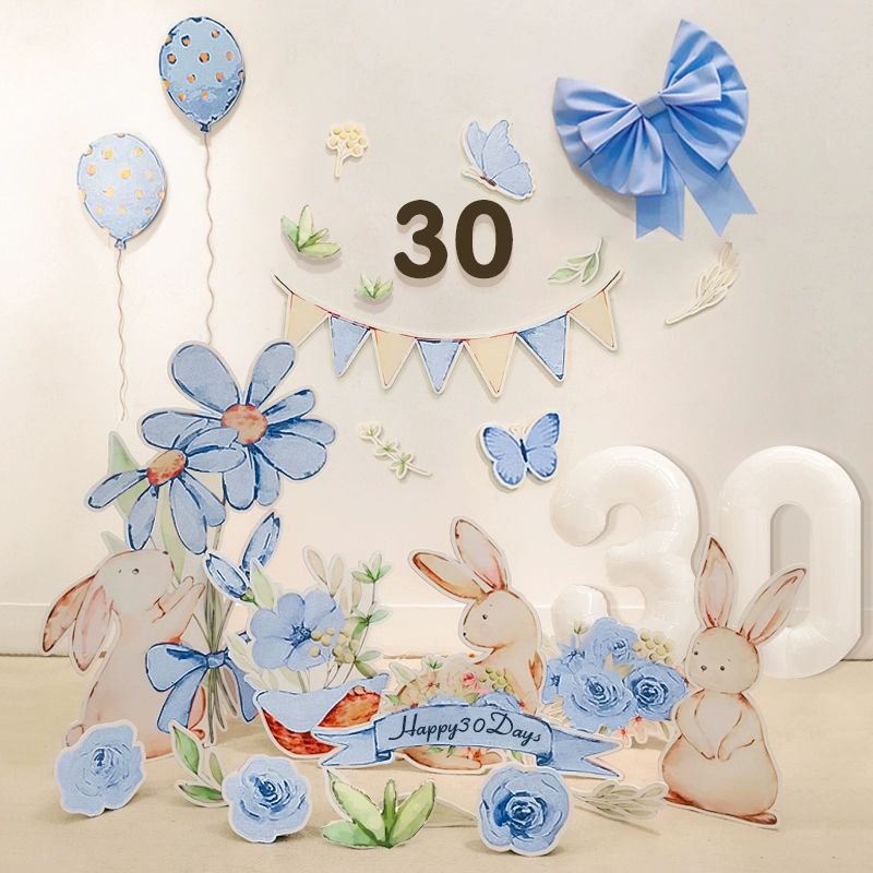 생일파티 포토존 돌상 배경 기본 촬영 파티룸 사이즈 블루플라워토끼 생일 kt판 패키지01 - 상세 이미지 3