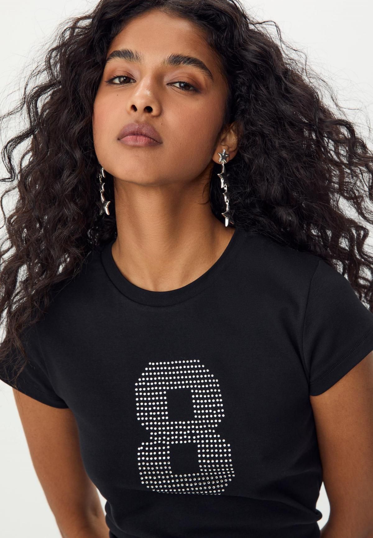 스트라디바리우스 글리터 라운드넥 크롭핏 반팔 티셔츠 6662/962 BLACK - 상세 이미지 5