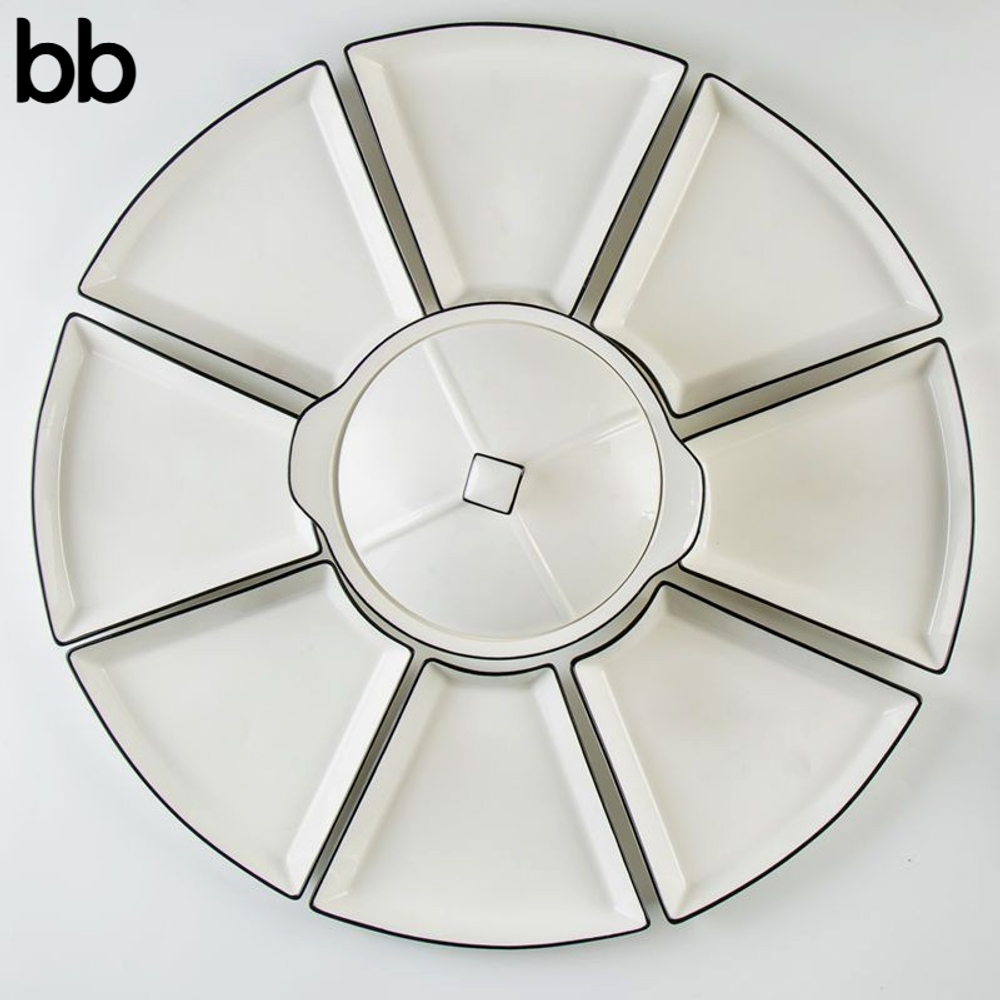 구절판 회전트레이 나눔접시 월남쌈 트레이 일본 안주 반찬접시 도자기 그릇 집들이 62cm 태극권 - 상세 이미지 2