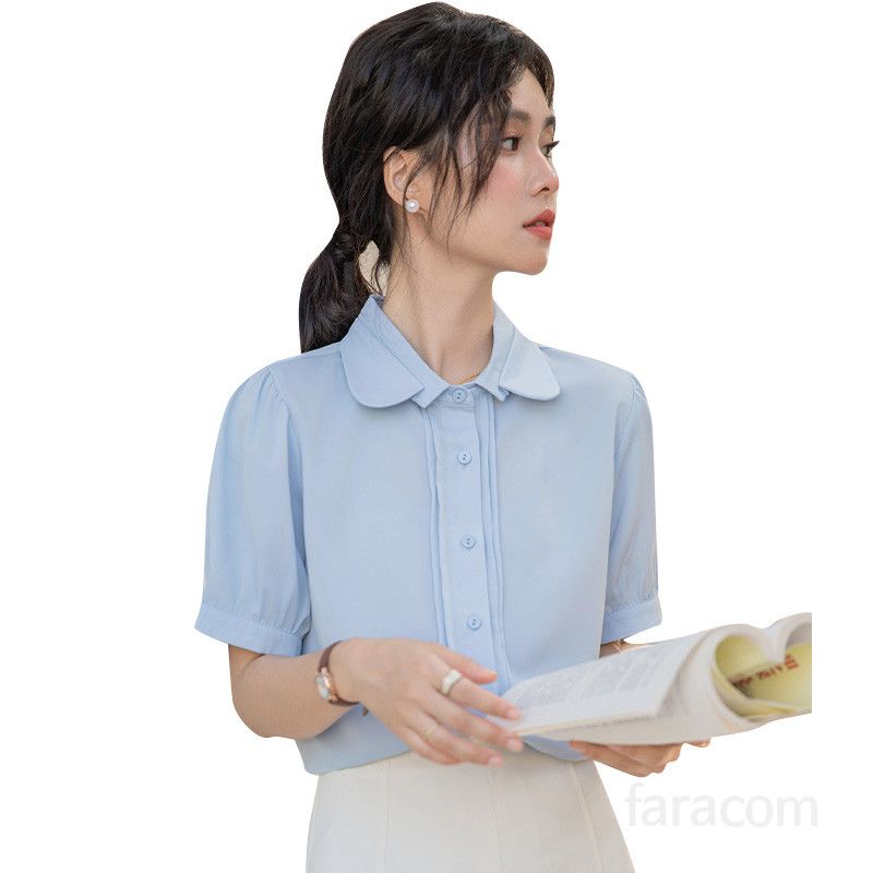 여성 여름블라우스 반팔 인형칼라 더블레이어 디자인 통기성 좋은 데일리 셔츠 시원한 착용감 캐주얼 스타일 출근용 셔츠블라우스 - 상세 이미지 5