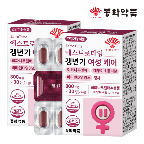 동화약품 갱년기 여성 케어 회화나무열매 이소플라본 비타민D 영양소 정제 30정, 2개 - 메인 이미지