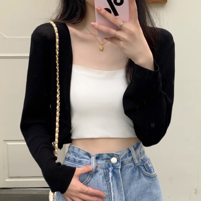 앙또드 볼레로 스판 니트 여자 크롭 가디건 데일리 솜사탕 레어이드 커버업 부클 봄 여름 가을 간절기 비치 가디건 살안타템 이미지 8