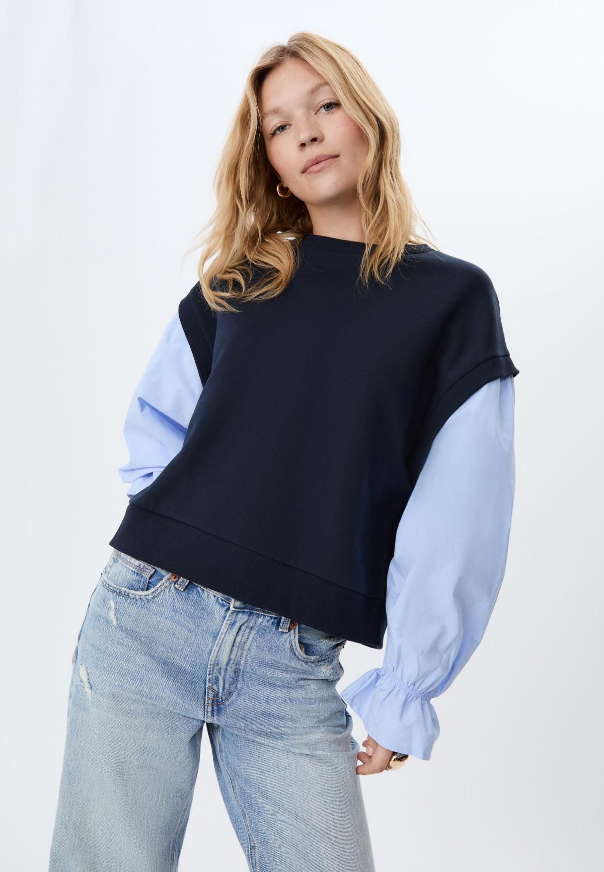 스트라디바리우스 배색 퍼프슬리브 라운드넥 스웨트셔츠 6704/441 NAVY BLUE - 상세 이미지 4