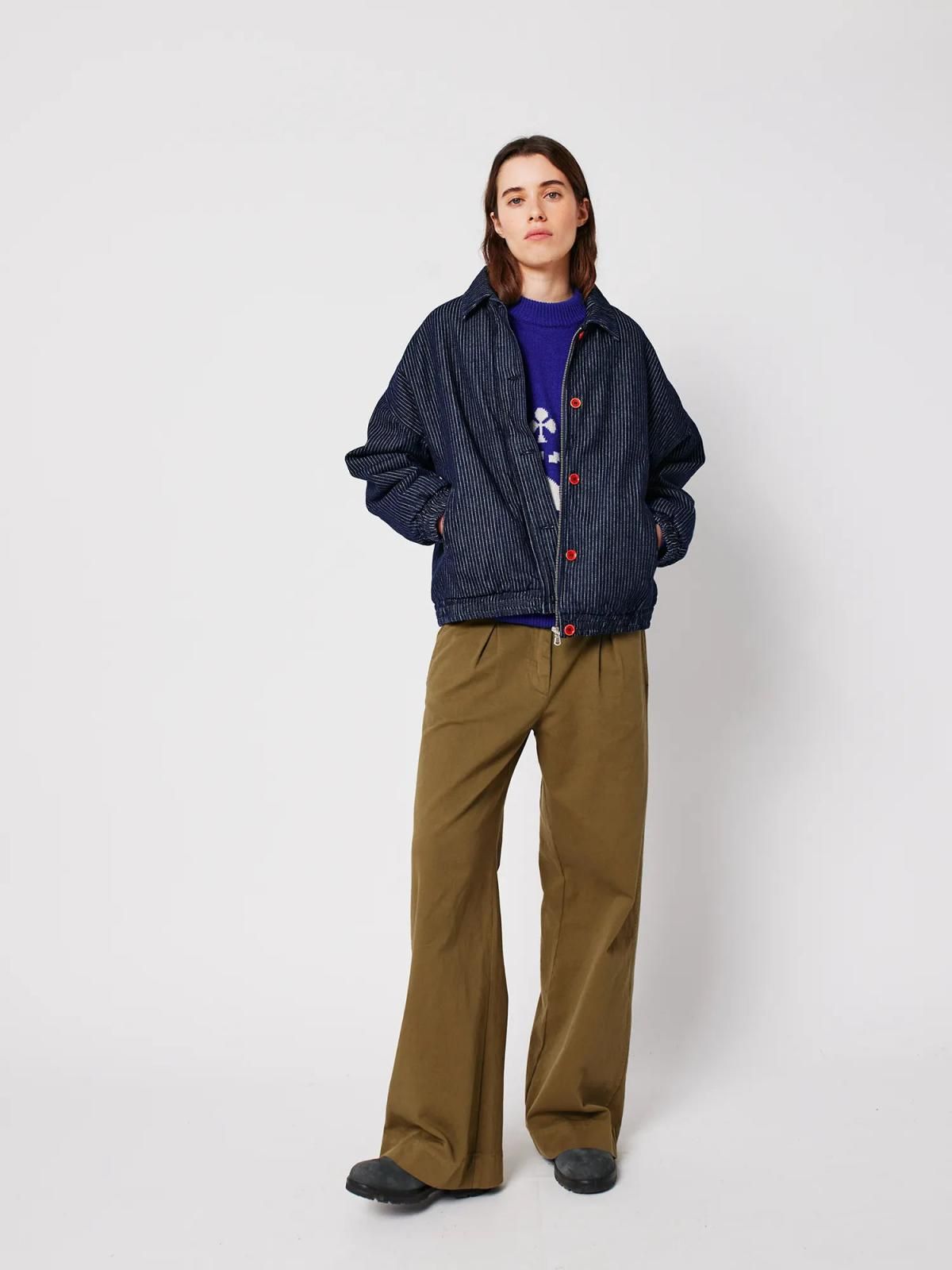 보보쇼즈 오가닉 데님 스트라이프 봄버 재킷 B225AD073 ONE COLOR - 상세 이미지 4