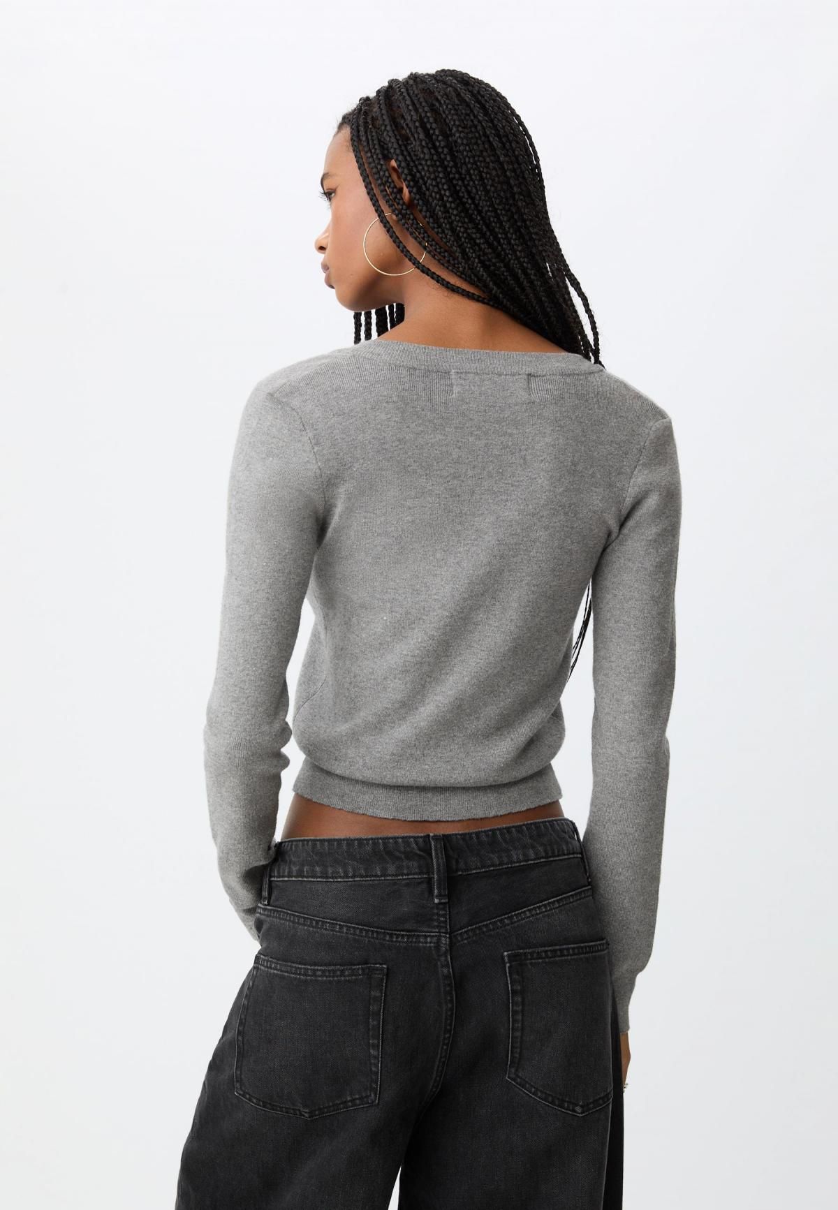 스트라디바리우스 미니멀 라운드넥 버튼업 니트 가디건 8533/650 GREY MELANGE - 상세 이미지 4