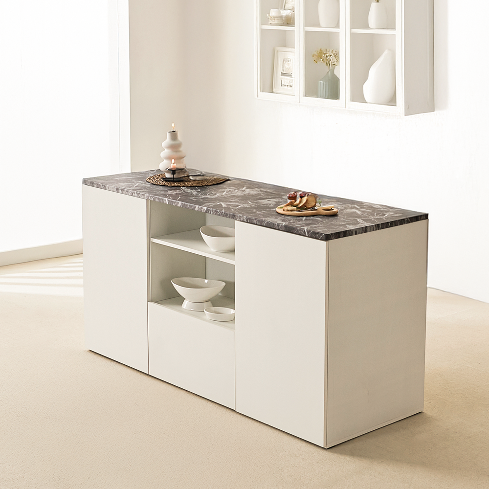 소소가 아일랜드수납장 조리대 아일랜드장 홈바테이블 1600 1600mm, 화이트마블