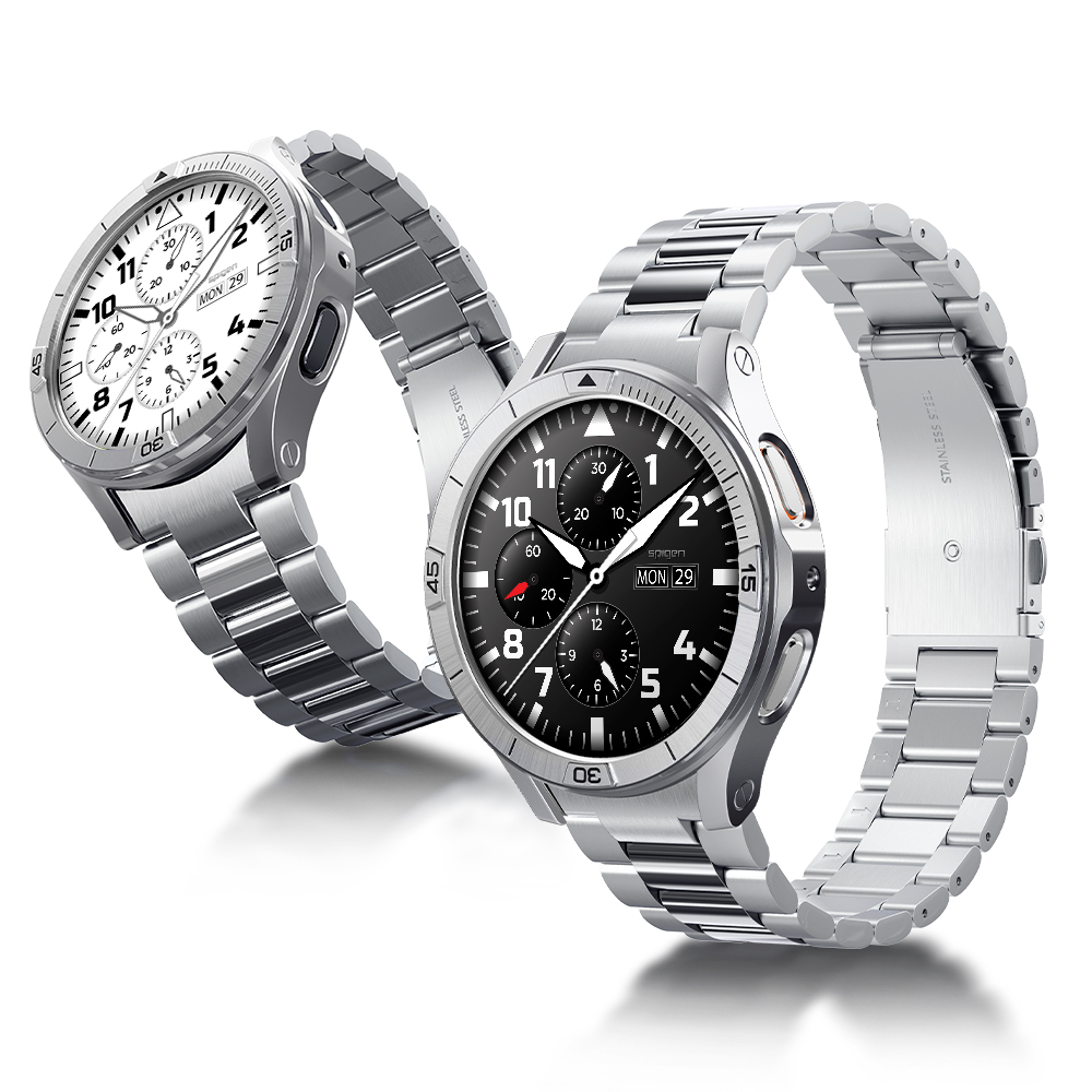 갤럭시워치7 스트랩 베젤링 케이스 세트 날개형 버튼식 메탈 베젤튠 프로+모던핏316L