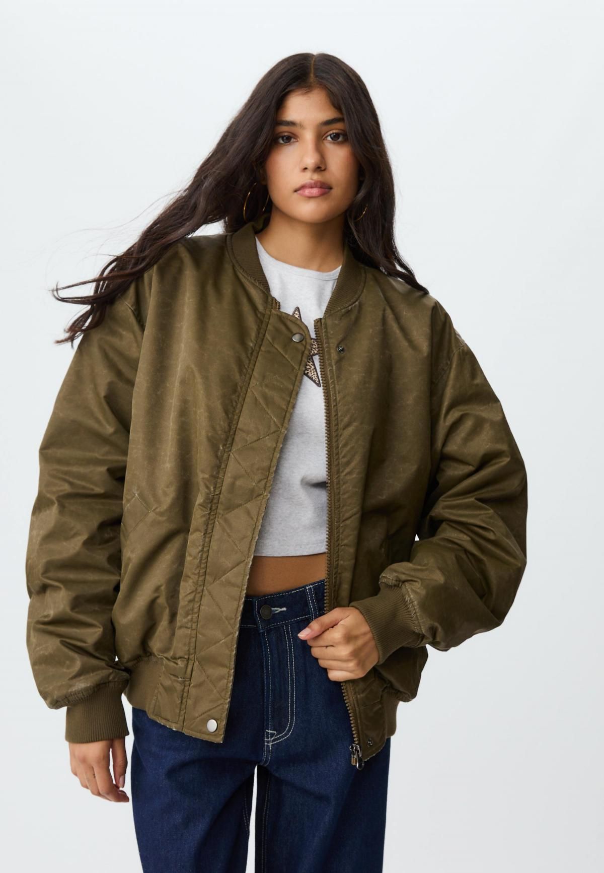 스트라디바리우스 테크니컬 워시드 카키 오버핏 봄버 재킷 8497/781 OLIVE GREEN - 상세 이미지 4