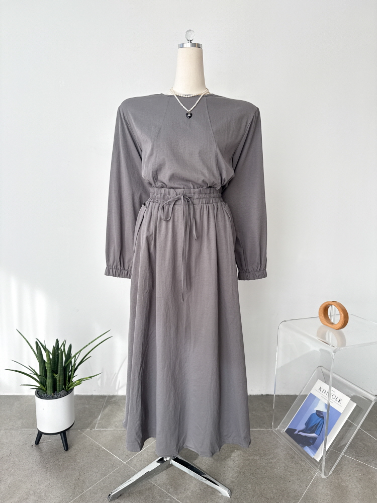스트링 텐션 절개 포켓 커버 가을 롱 원피스