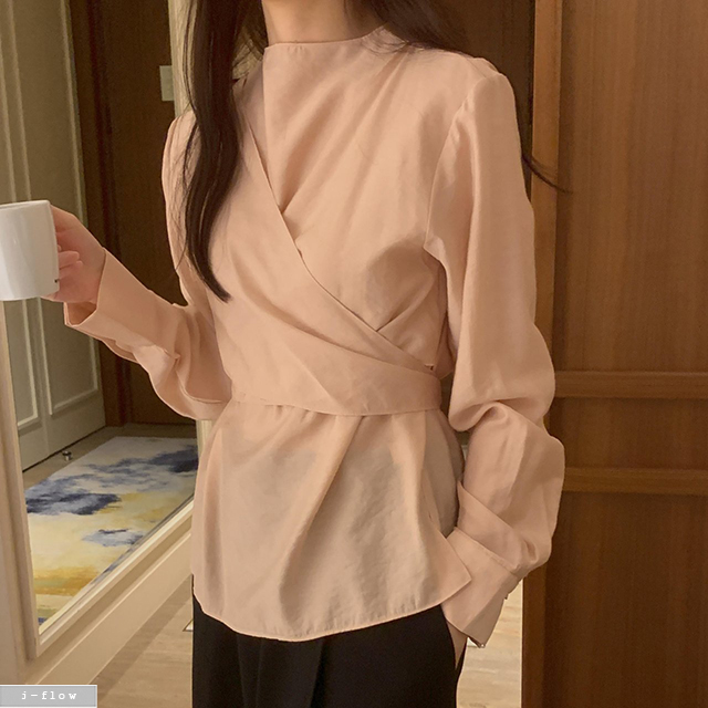 테이트 반목 루즈핏 랩 블라우스 3col 가을 레이어드 긴팔 매듭 모임룩 제이플로우 - 상세 이미지 5