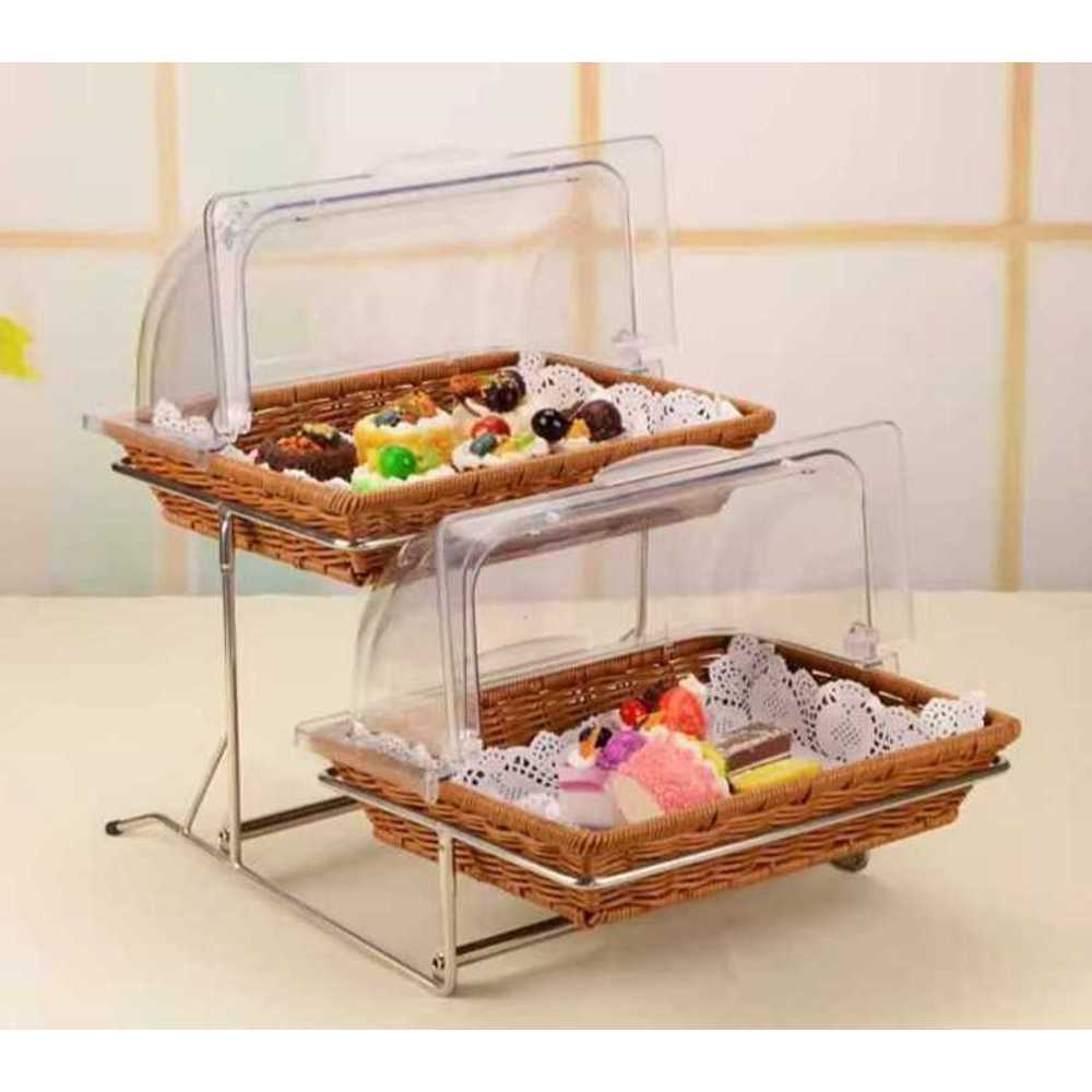 빵 진열대 베이글 조립식 철제선반 카페 베이킹 쿠키 2단 수직형 갈색 - 상품 이미지