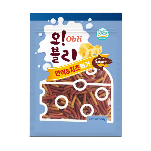 오블리 강아지 휴대용 훈련 버거 간식 연어+치즈, 100g, 1개 - 메인 이미지